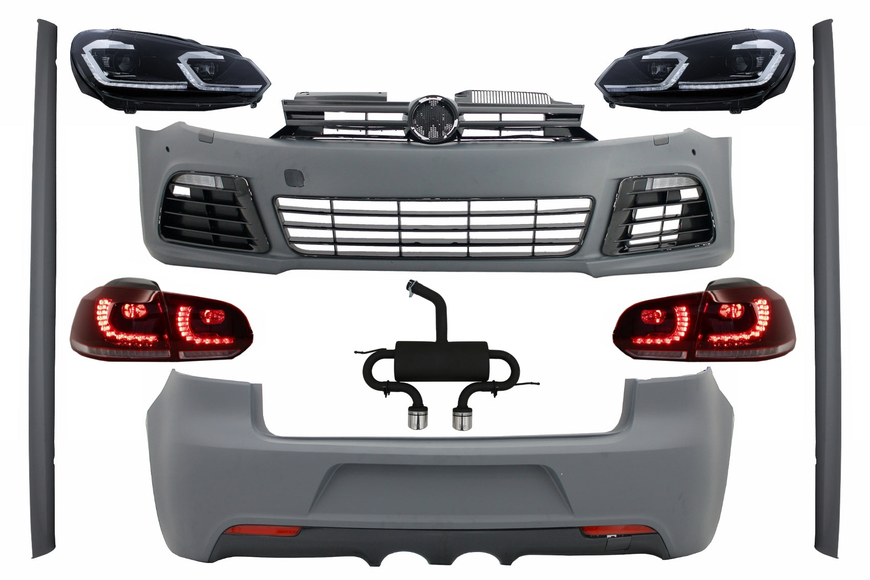 Kit für VW Golf VI MK 6 08-13 R20 Look Scheinwerfer Rückleuchten Auspuff Catback CarPartsTuning