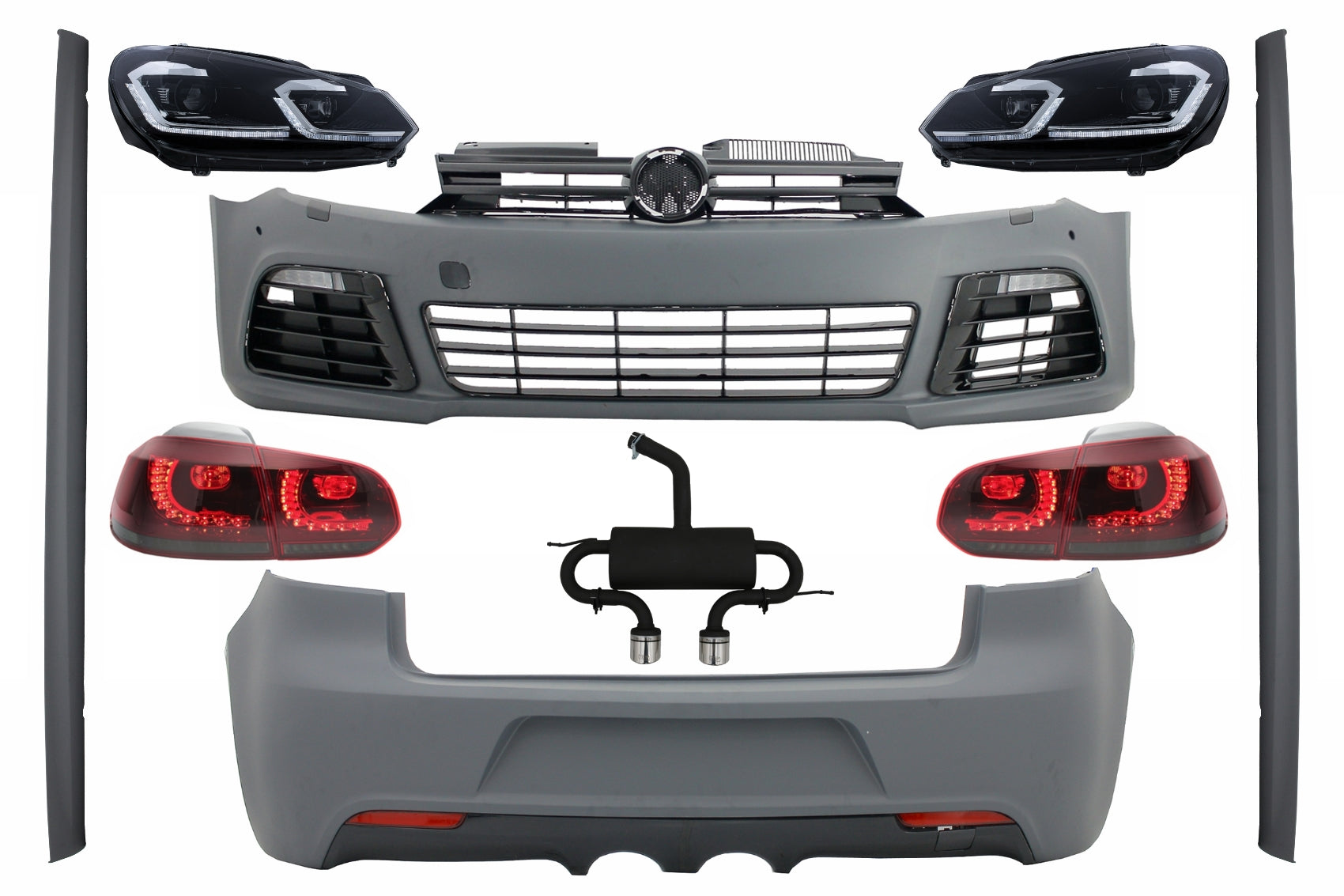 Kit für VW Golf 6 08-13 R20 Look Scheinwerfer Rückleuchten Catback Schalldämpfer CarPartsTuning