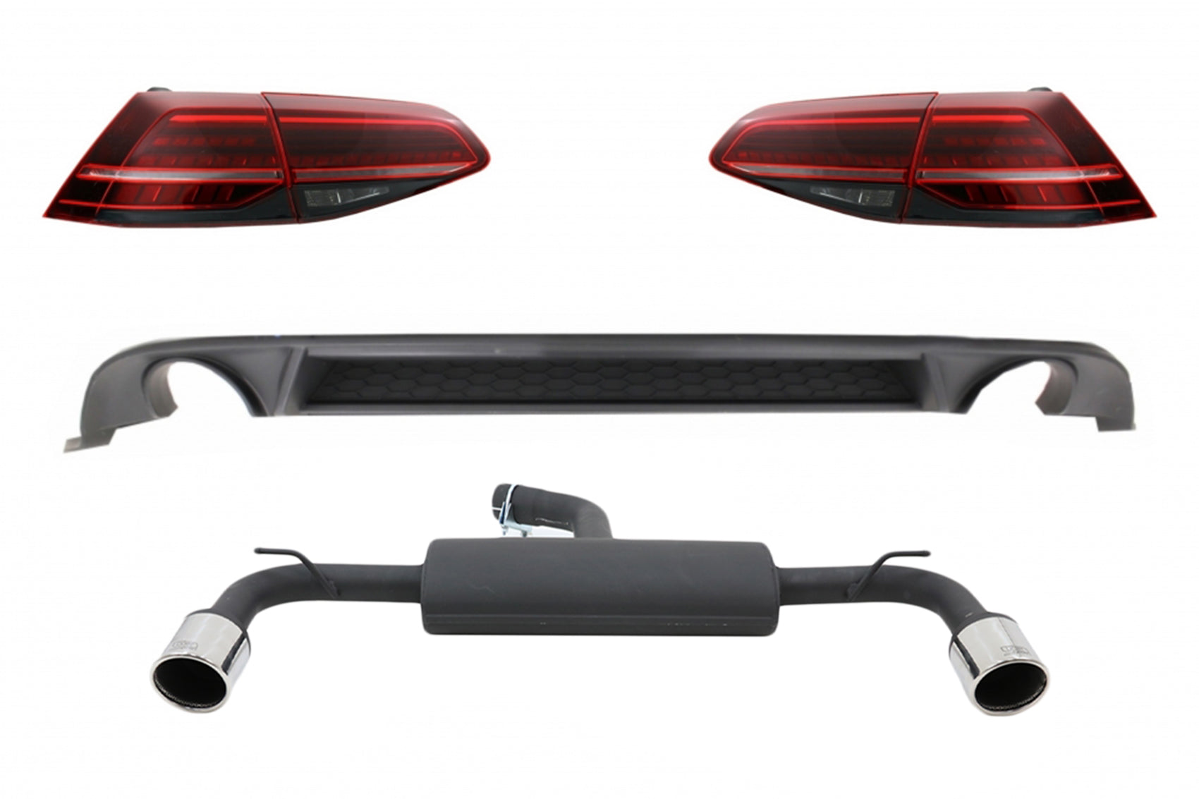 Stoßstange Luftverteiler für VW Golf 7.5 VII 17+LED Rücklichter Auspuff GTI Look CarPartsTuning