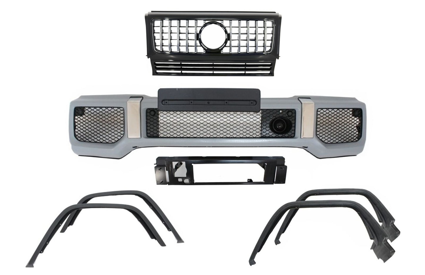 Frontstoßstange Kotflügelverbreiterung Radkästen Gitter für Mercedes G W463 89-18 G65 Look CarPartsTuning