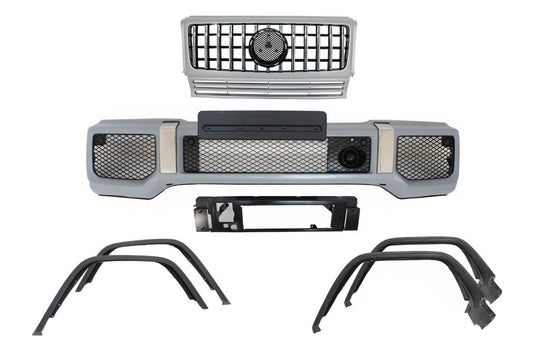 Stoßstange für Mercedes G W463 1990-2014 G65 Look Radkästen Gitter Silber CarPartsTuning