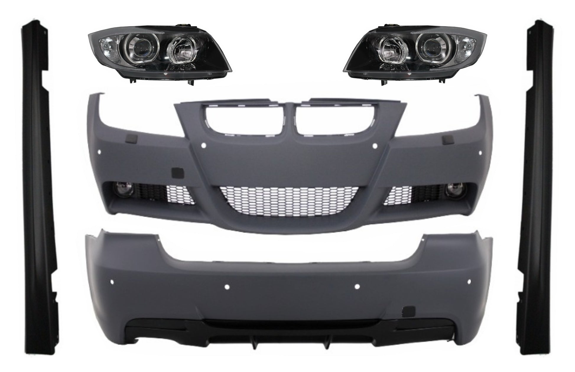 Kit für BMW E90 05-08 M-Performance Look Seitenschweller Scheinwerfer Angel Eyes CarPartsTuning