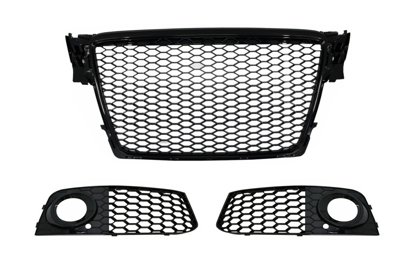 Frontgrill ohne Emblem mit Nebelscheinwerferabdeckungen Seitengitter passend für Audi A4 B8 8K (2007-2012) RS Design Piano Black KITT