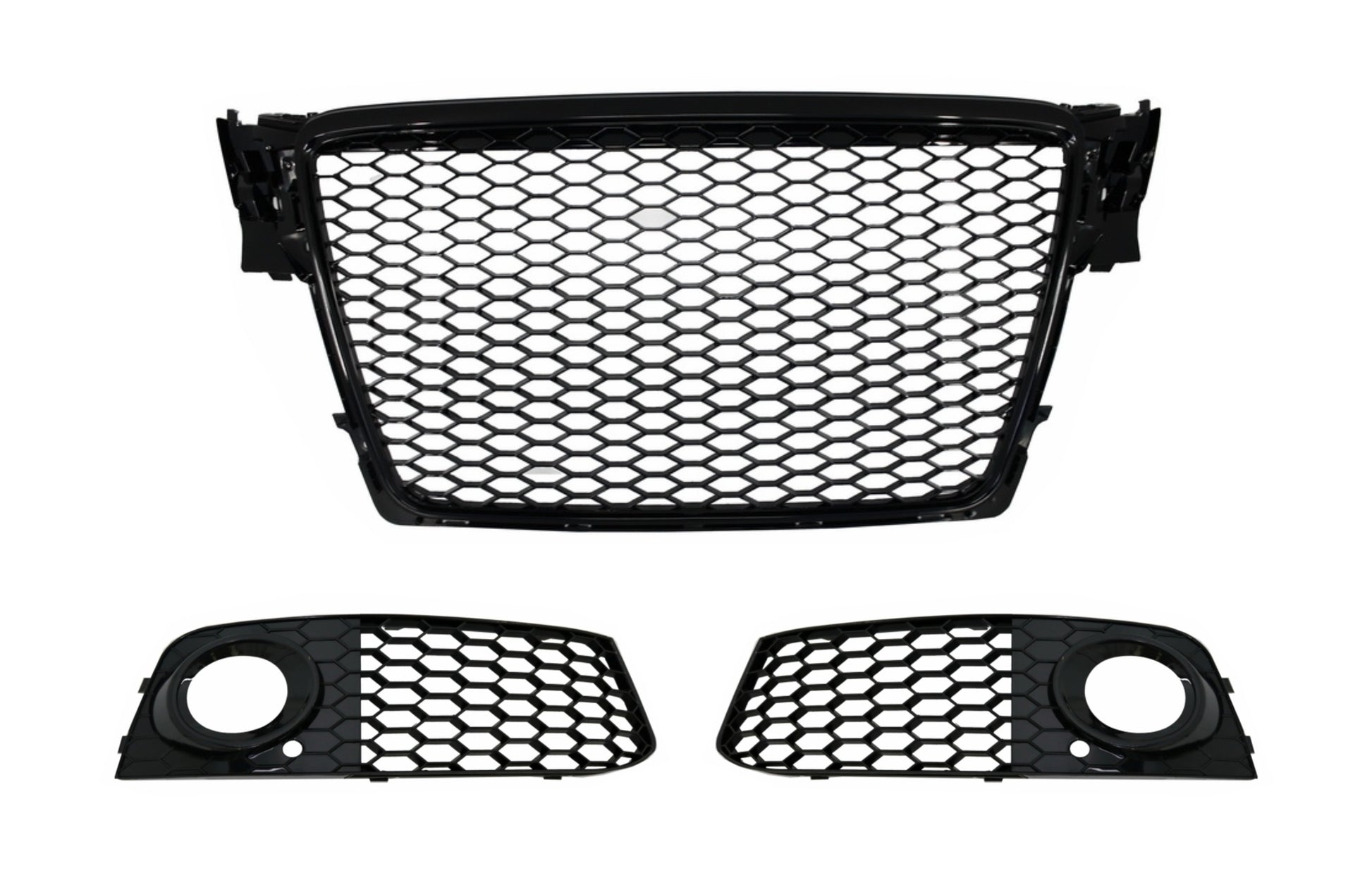 Frontgrill ohne Emblem mit Nebelscheinwerferabdeckungen Seitengitter passend für Audi A4 B8 8K (2007-2012) RS Design Piano Black KITT