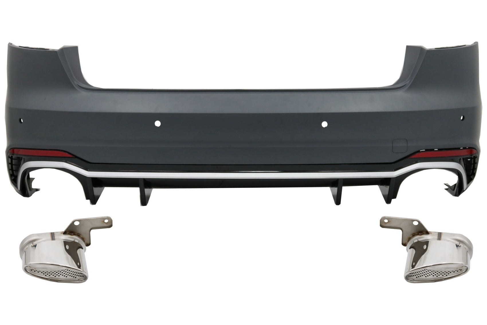 Heckstoßstange für AUDI A4 B9 8W 2016-2018 Limousine RS4 Look PDC Halter Auspuff Tipps CarPartsTuning