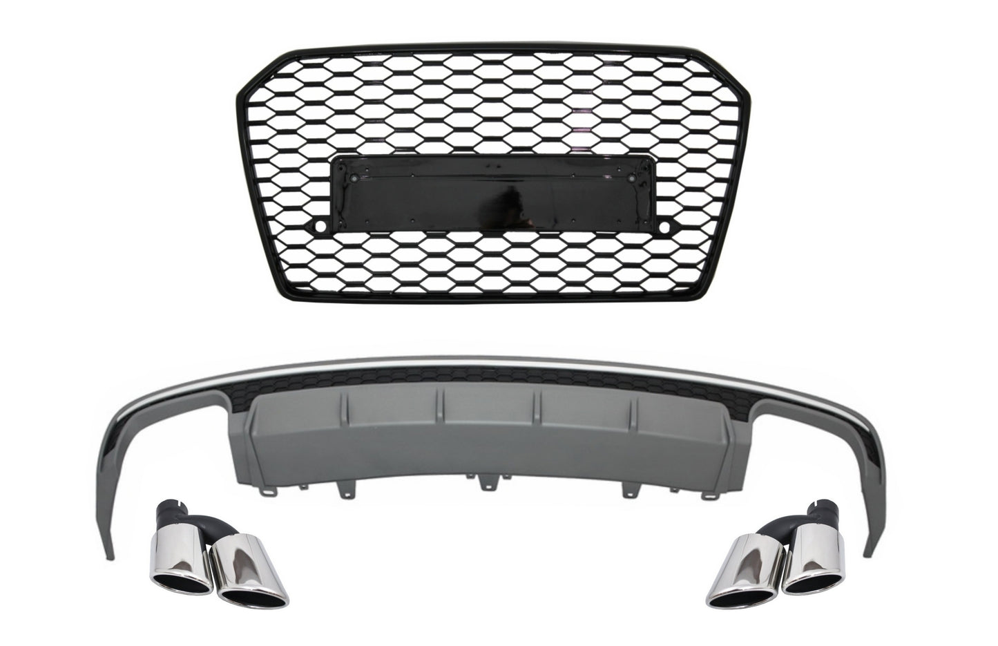 Heckdiffusor Diffusor für Audi A6 4G Facelift 15-18 Limo S6 Look Auspuff Gitter CarPartsTuning