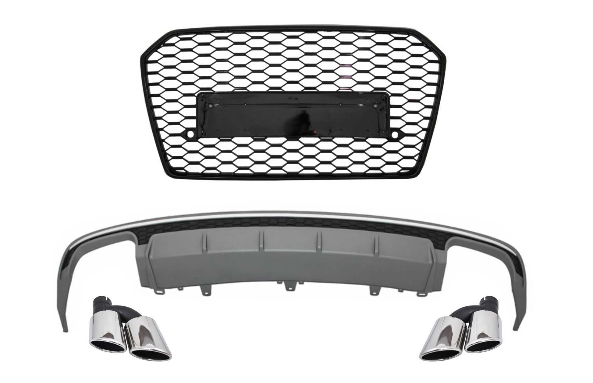 Heckdiffusor Diffusor für Audi A6 4G Facelift 15-18 Limo S6 Look Auspuff Gitter CarPartsTuning