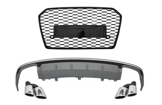 Heckdiffusor Diffusor für Audi A6 4G Facelift 15-18 Limo S6 Look Auspuff Gitter CarPartsTuning
