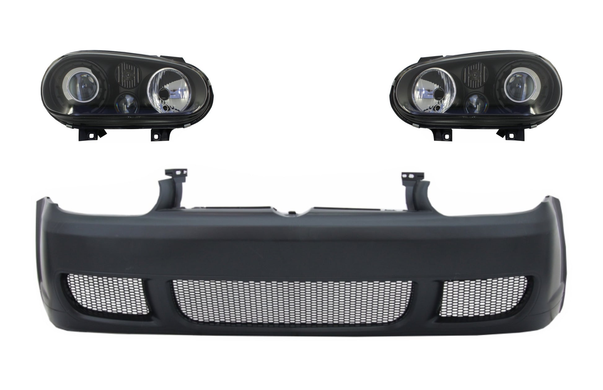 Stoßstange für VW Golf IV 4 MK4 10.97-09.03 Scheinwerfer Schwarz R32 Look CarPartsTuning