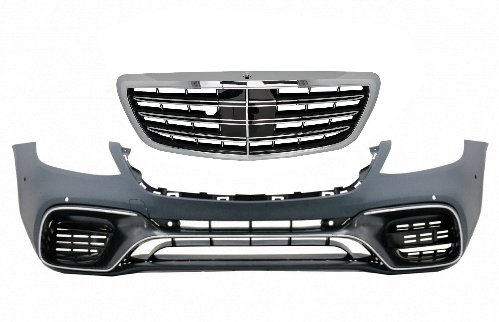 Frontstoßstange für Mercedes S W222 Facelift 17+ S63 Look Zentrales Gitter Chrom CarPartsTuning
