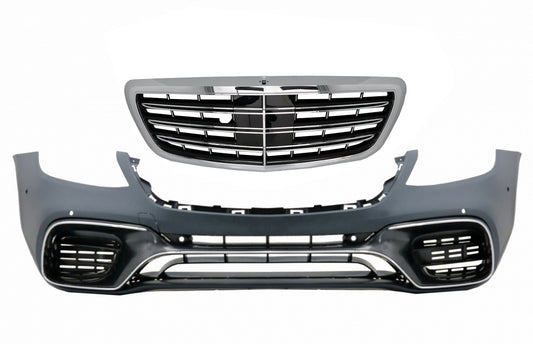 Frontstoßstange für Mercedes S W222 Facelift 17+ S63 Look Zentrales Gitter Chrom CarPartsTuning