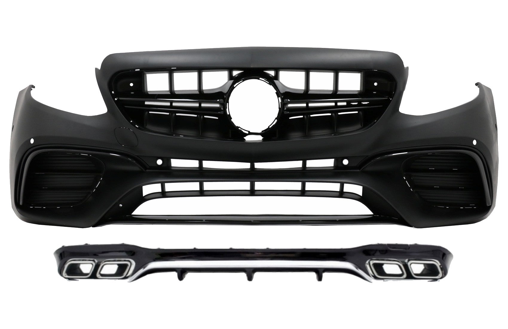 Stoßstange für Mercedes E W213 16-19 E63 Look Diffusor Auspuff Tipps Chrom CarPartsTuning