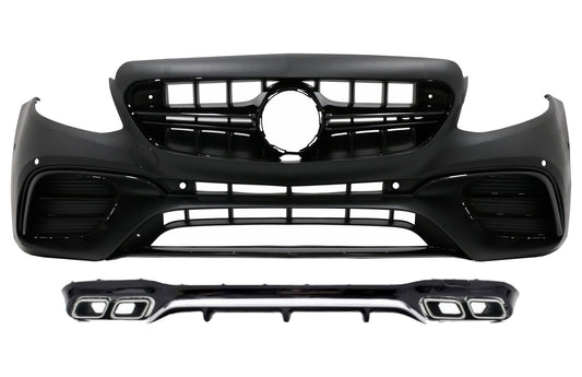 Stoßstange für Mercedes E W213 16-19 E63 Look Diffusor Auspuff Tipps Chrom CarPartsTuning