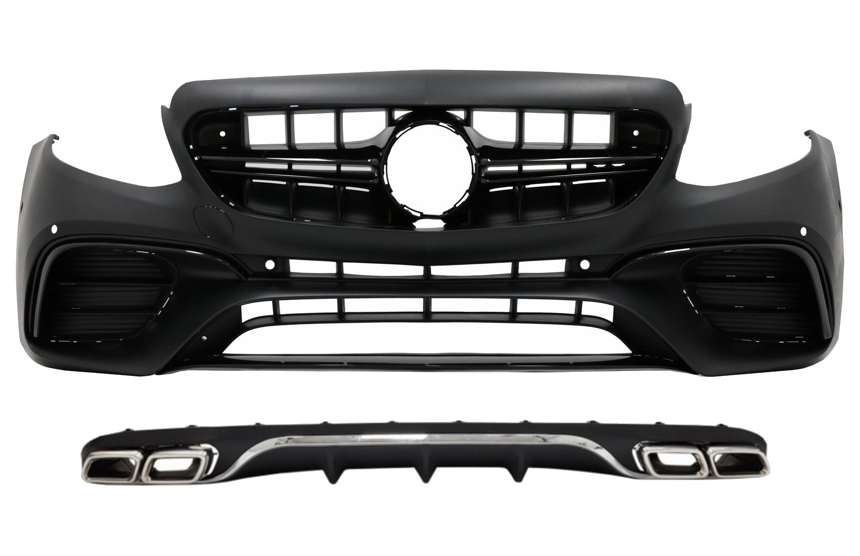 Stoßstange für Mercedes E Klasse W213 S213 Standard 16-19 E63 Look Diffusor Auspuffspitzen Schwarz Chrom CarPartsTuning