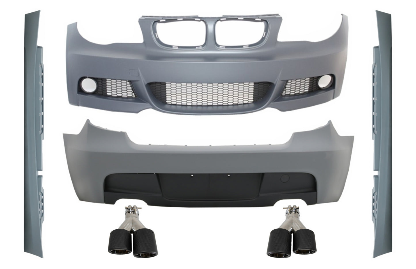 Kit für BMW 1 E87 Schrägheck 04-11 M-Technik Look Dual Auspuff Tipps Kohlenstoff CarPartsTuning