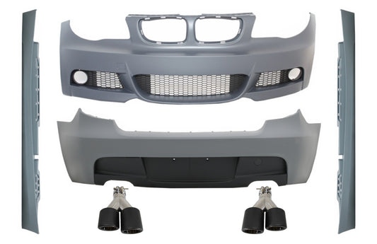 Kit für BMW 1 E87 Schrägheck 04-11 M-Technik Look Dual Auspuff Tipps Kohlenstoff CarPartsTuning