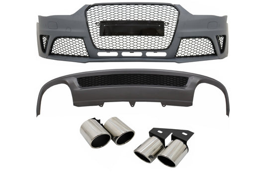 Stoßstange für AUDI A4 B8 Facelift 12-15 Gitter Luftverteiler Auspuff RS4 Look CarPartsTuning