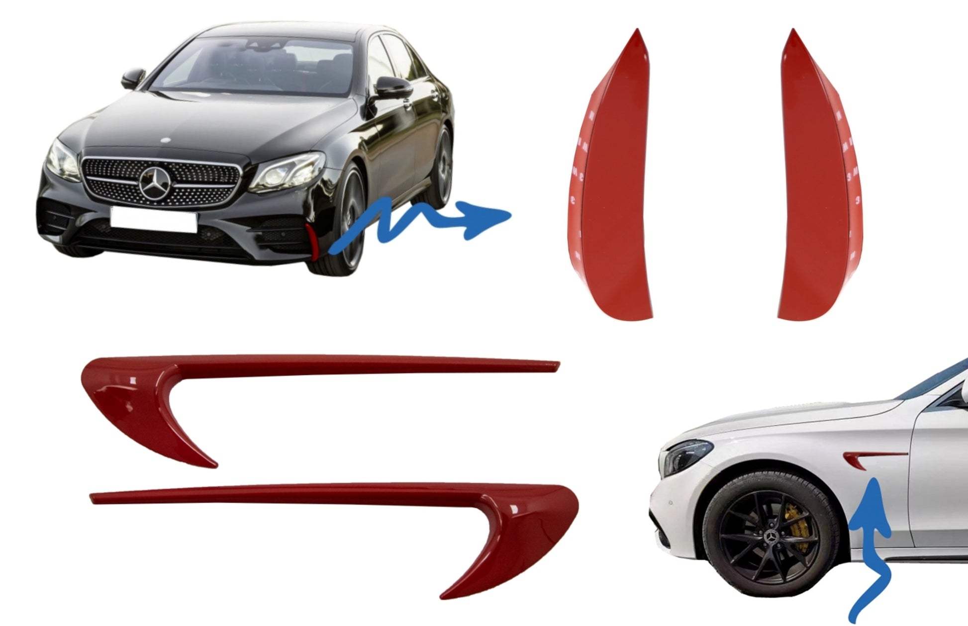 Seitenfender Vents Trim Wing für Mercedes 16-19 W213 S213 Look Klappen Fins Rot CarPartsTuning