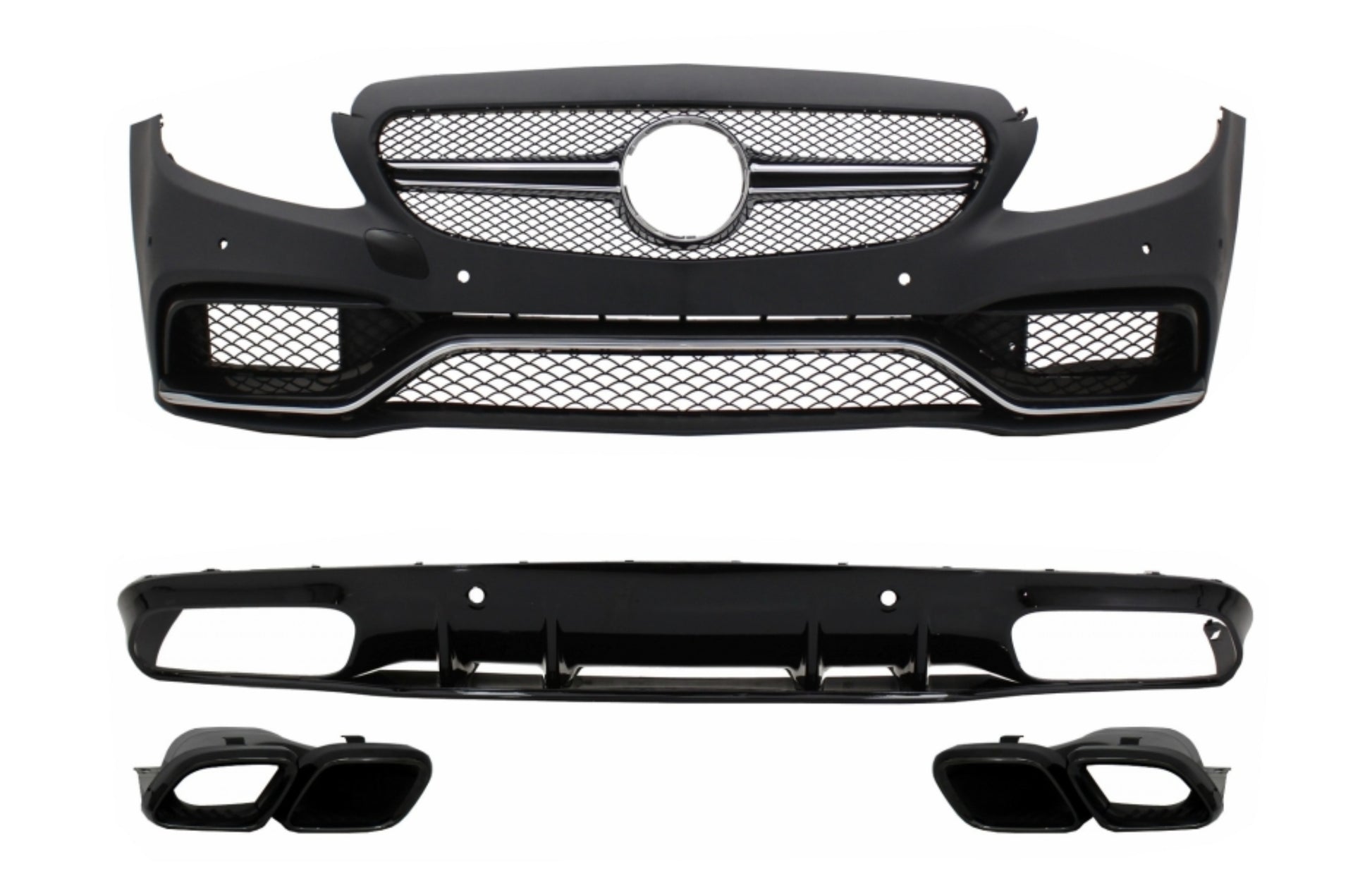 Frontstoßstange für Mercedes C C205 A205 14-19 Heckdiffusor C63S Look Alles schwarz CarPartsTuning