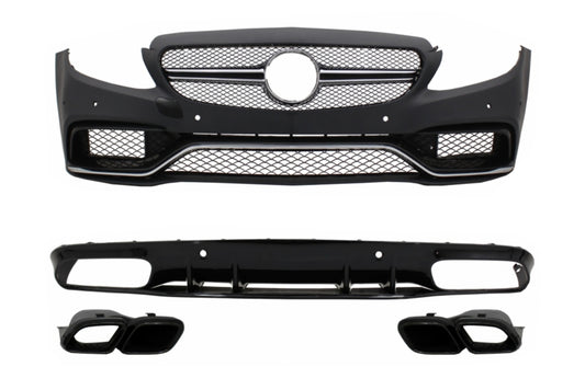 Frontstoßstange für Mercedes C C205 A205 14-19 Heckdiffusor C63S Look Alles schwarz CarPartsTuning