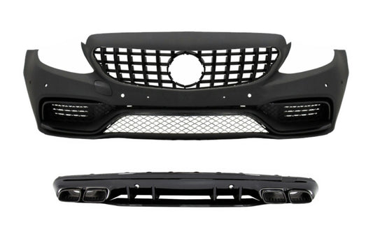 Komplett Stoßstange für Mercedes C W205 S205 14-20 Nur AMG Line Diffusor Tipps CarPartsTuning