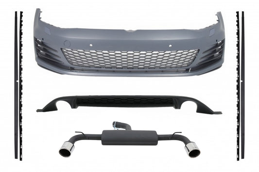Kit für VW Golf VII 7 13-16 GTI Look Stoßstange Seitenschweller Auspuff System CarPartsTuning