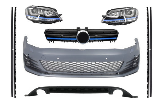 Kit für VW Golf 7 13-17 GTE Look Diffusor Stoßstange Gitter Scheinwerfer Blau CarPartsTuning