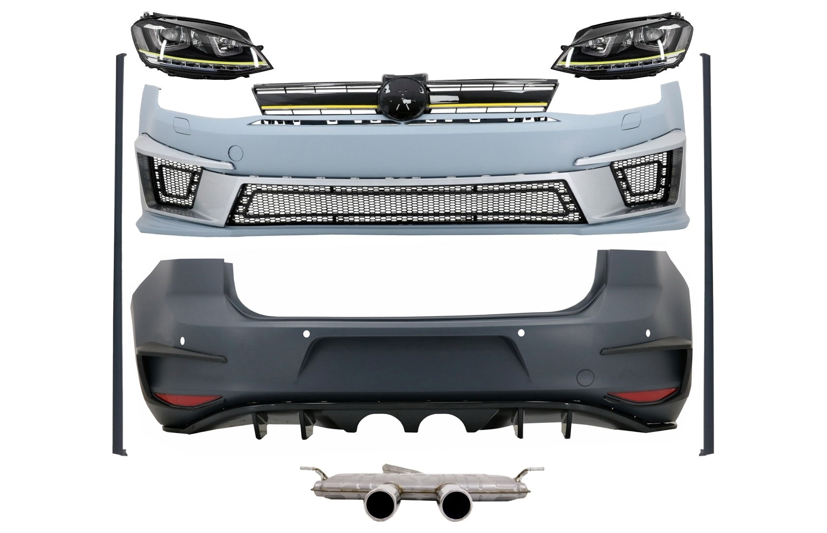 Bodykit für VW Golf 7 VII 5G1 12-17 Scheinwerfer LED DRL R400 Look Auspuff System CarPartsTuning