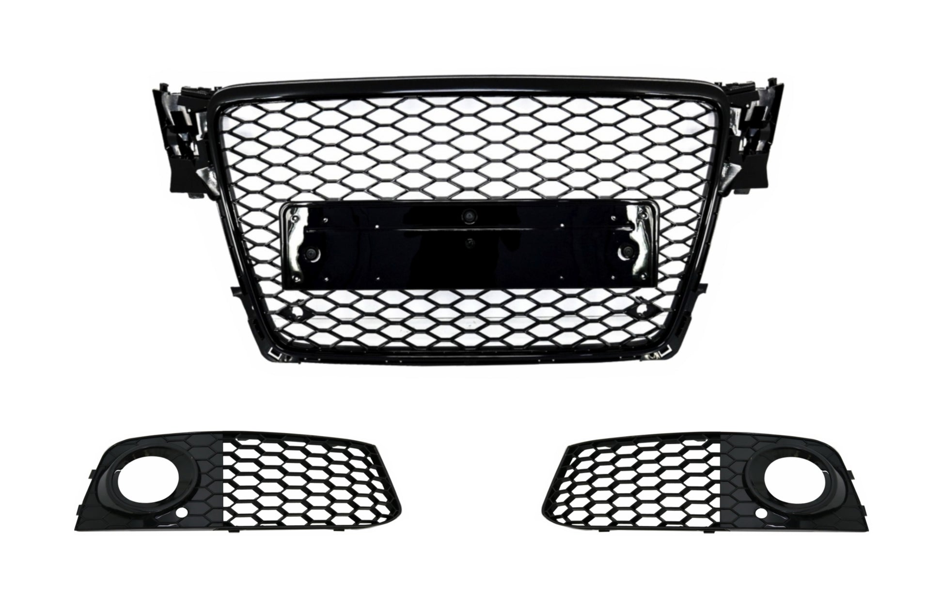 Frontgrill ohne Emblem mit Nebelscheinwerferabdeckungen Seitengitter passend für Audi A4 B8 (2008-2011) RS4 Design Piano Black KITT