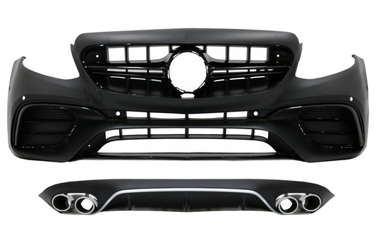 Frontstoßstange für Mercedes E C238 A238 2016+ E63 Look Diffusor Tipps Schwarz Chrom CarPartsTuning