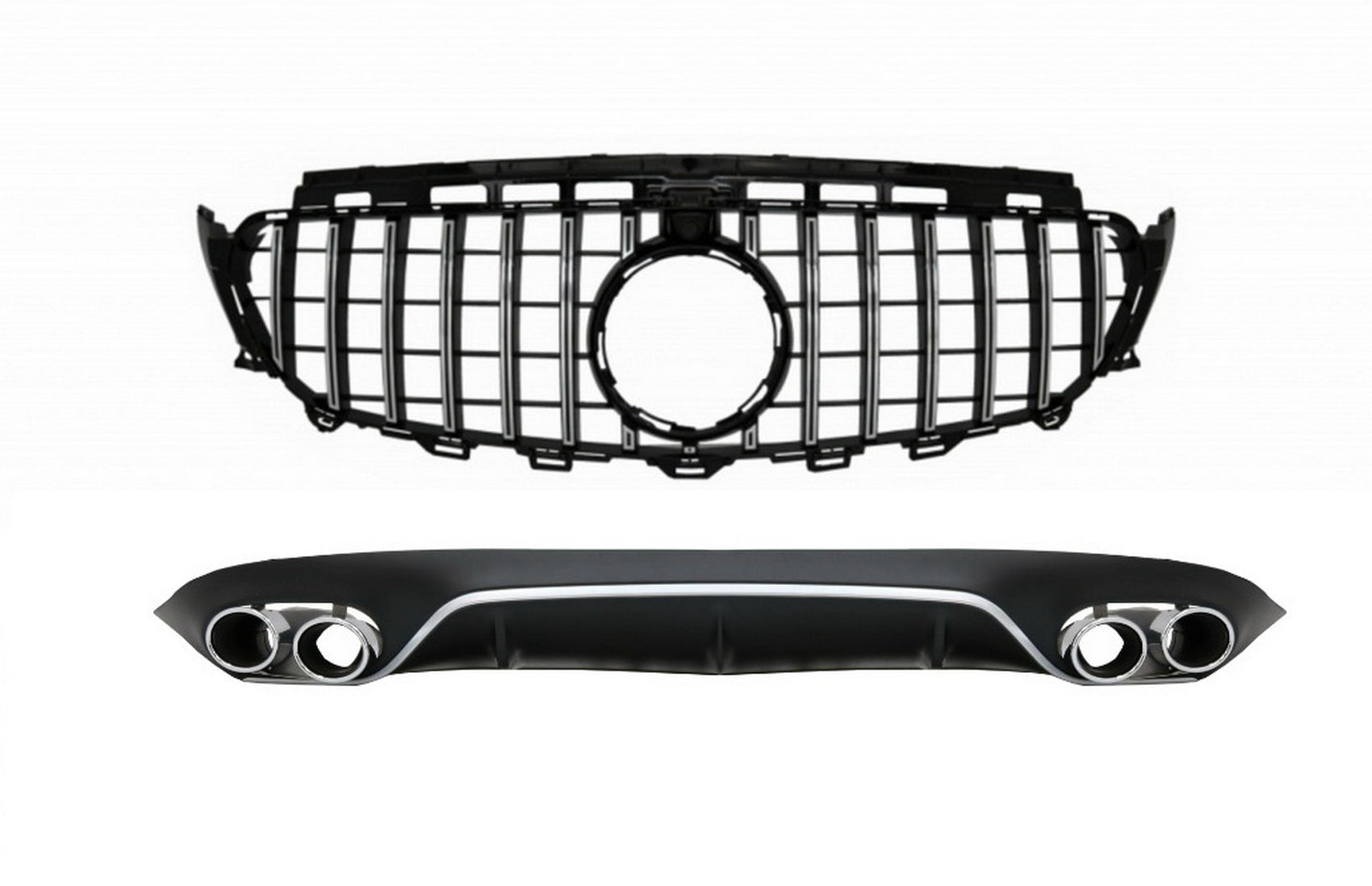 Diffusor Auspuff Gitter für Mercedes E C238 AMG Linie 16+ E53 Look Schwarz Chrom CarPartsTuning