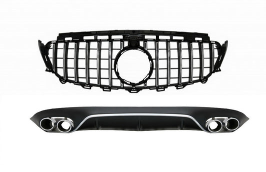 Diffusor Auspuff Gitter für Mercedes E C238 AMG Linie 16+ E53 Look Schwarz Chrom CarPartsTuning