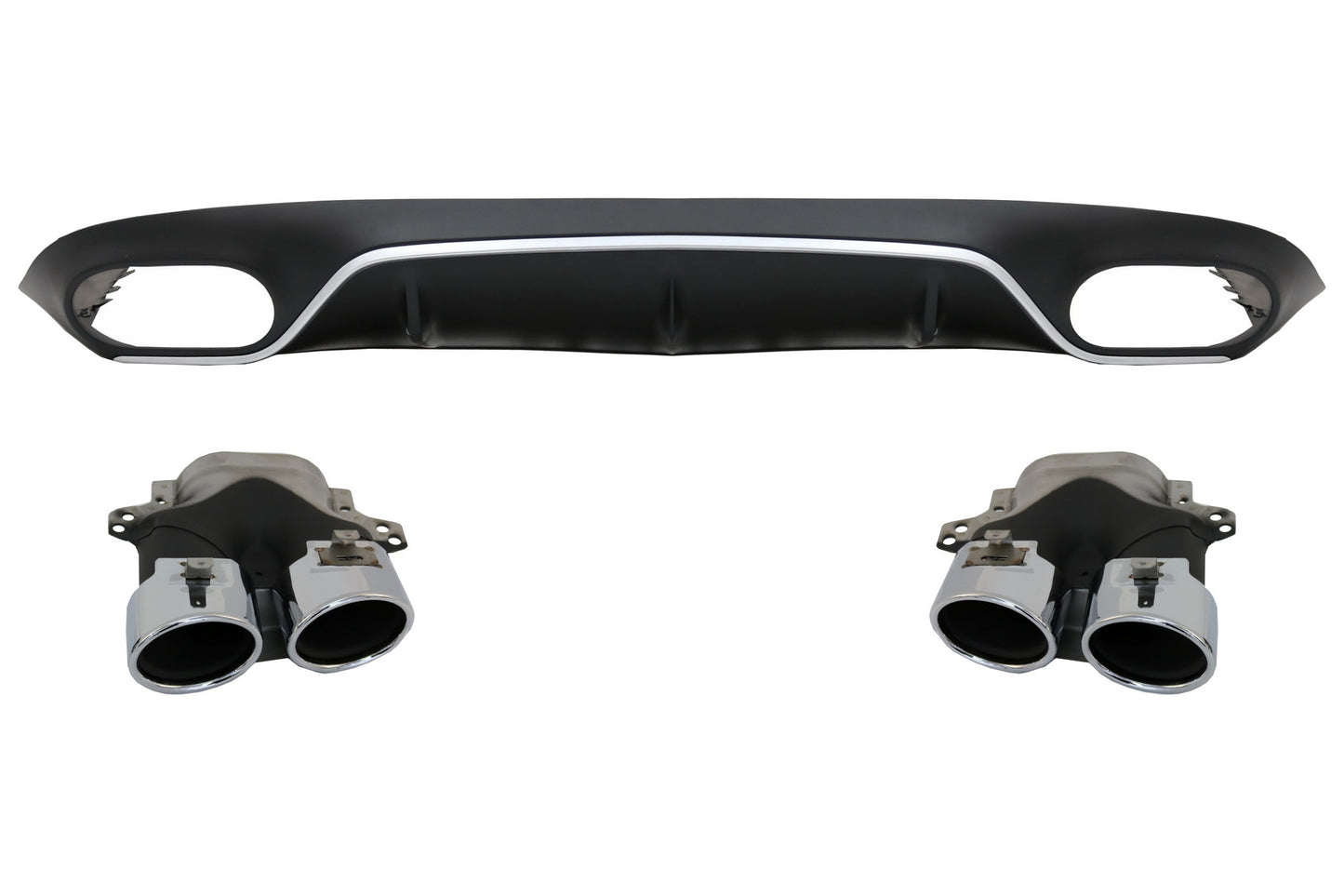 Diffusor Auspuff Gitter für Mercedes E C238 AMG Linie 16+ E53 Look Schwarz Chrom CarPartsTuning