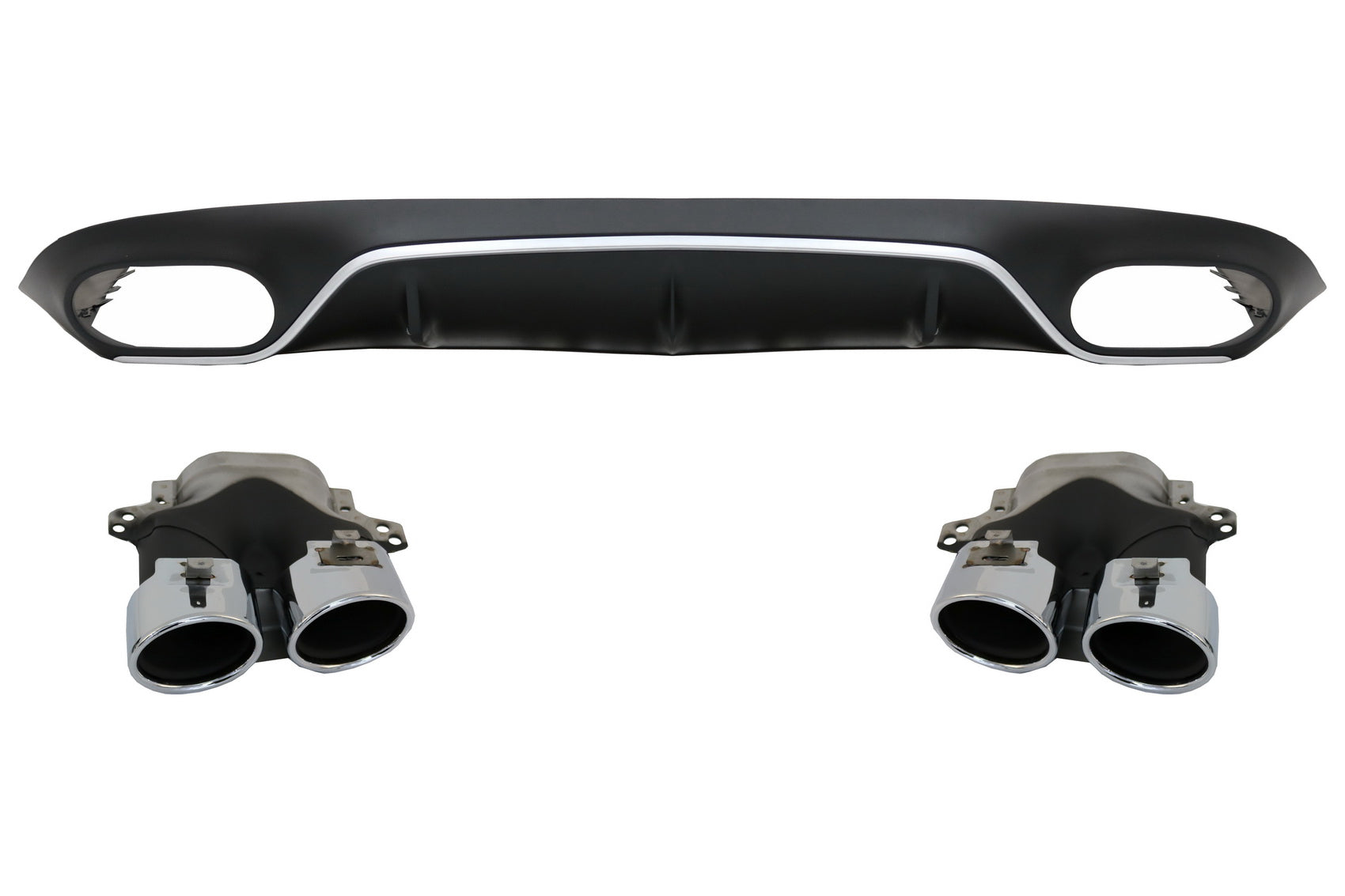 Diffusor Auspuff Gitter für Mercedes E C238 AMG Linie 16+ E53 Look Schwarz Chrom CarPartsTuning