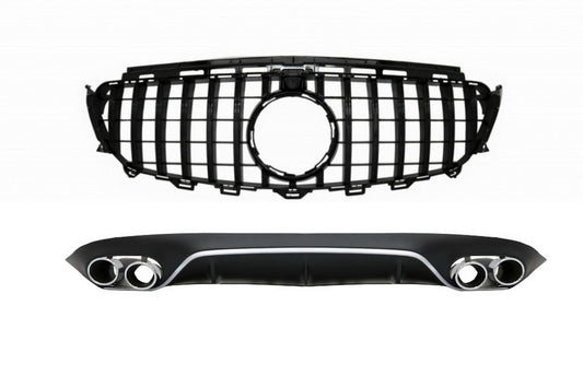Diffusor Auspuff Tipps Gitter Schwarz für Mercedes E C238 AMG Linie 16+ E53 Look CarPartsTuning