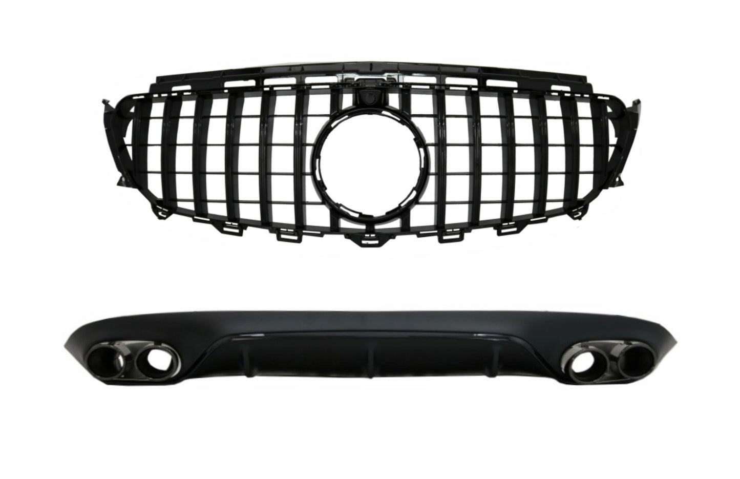Diffusor für Mercedes E C238 AMG Linie 16+ E53 GT-R Look Auspuff Gitter Alles schwarz CarPartsTuning