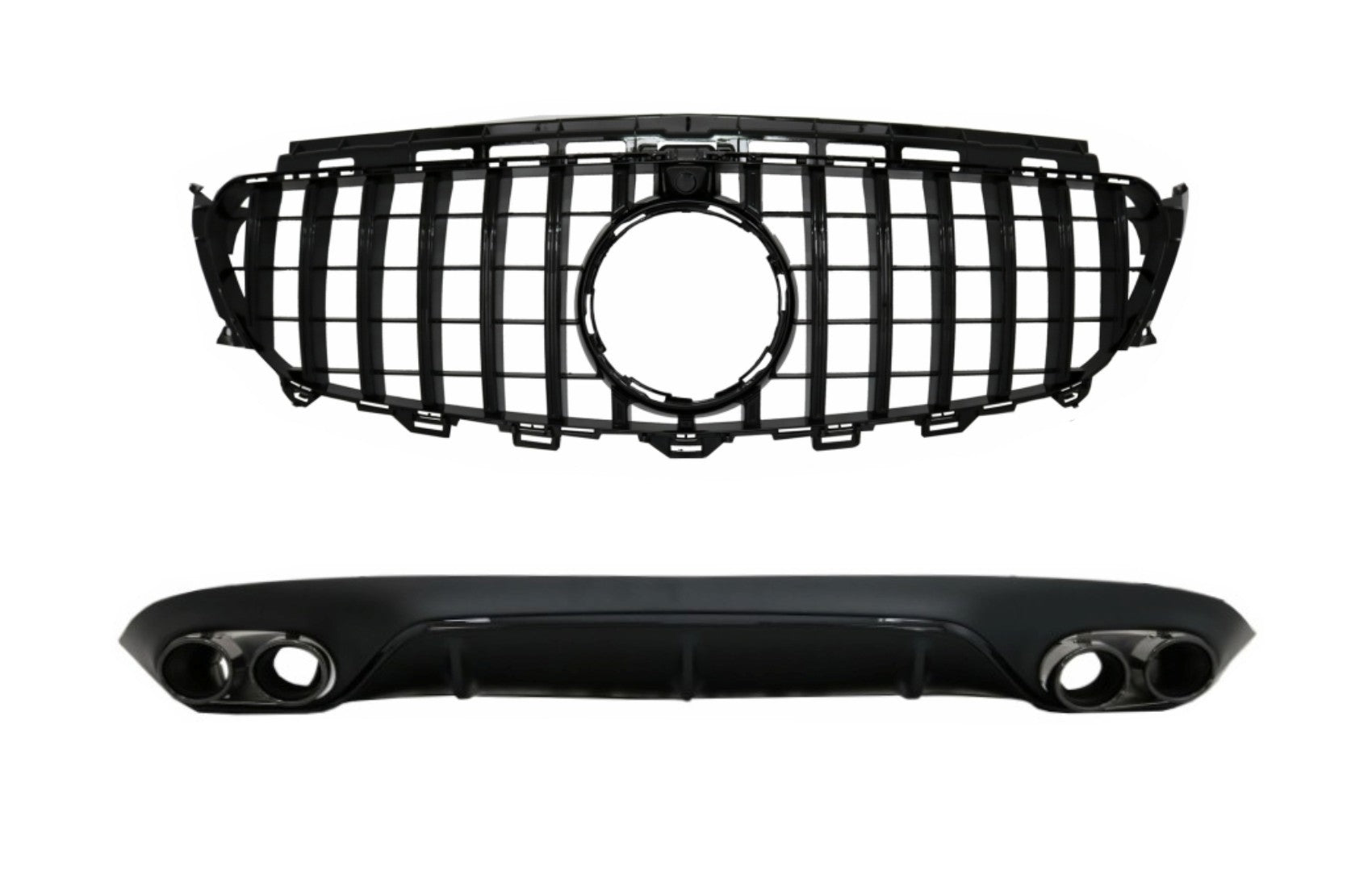 Diffusor für Mercedes E C238 AMG Linie 16+ E53 GT-R Look Auspuff Gitter Alles schwarz CarPartsTuning