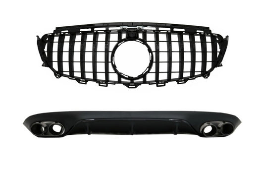 Diffusor für Mercedes E C238 AMG Linie 16+ E53 GT-R Look Auspuff Gitter Alles schwarz CarPartsTuning