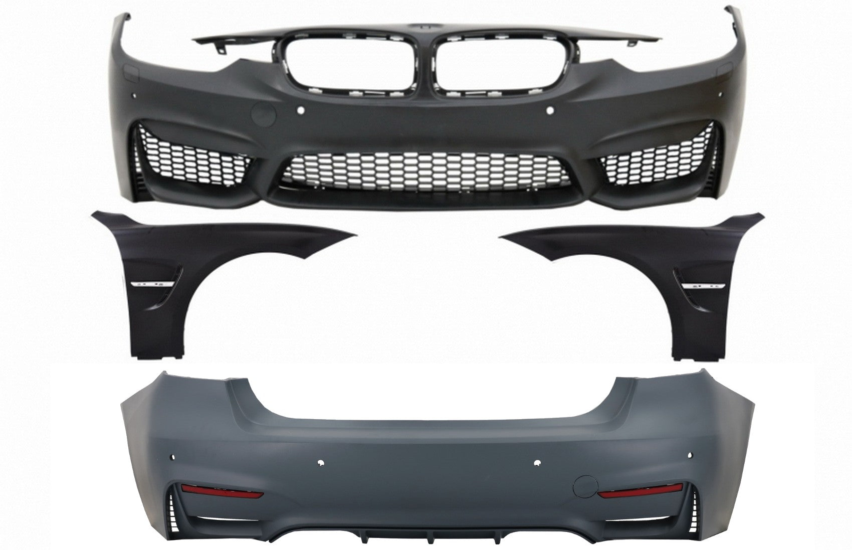 Kit für BMW 3 F30 11-15 F30 16+ M3 Look Front-Kotflügel Schwarz Chrom Stoßstange- CarPartsTuning