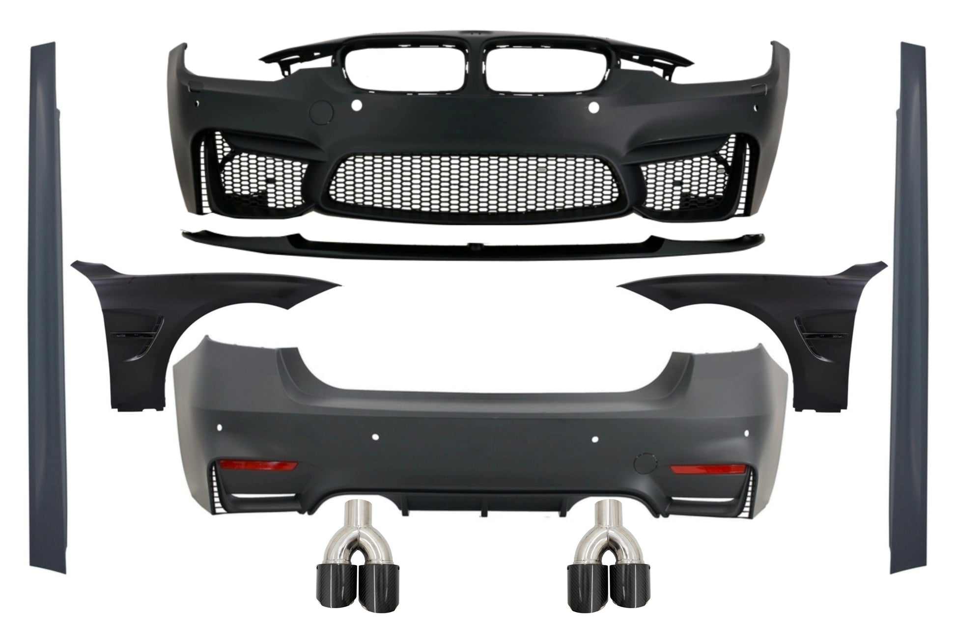 Kit Tipps Auspuff Schwarz für BMW F30 11-19 EVO M3 Style Ohne Nebelscheinwerfer CarPartsTuning