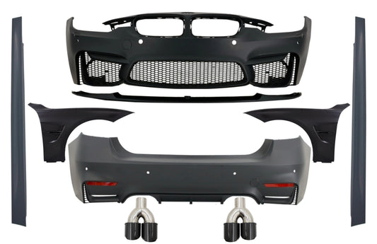 Kit Tipps Auspuff Schwarz für BMW F30 11-19 EVO M3 Style Ohne Nebelscheinwerfer CarPartsTuning