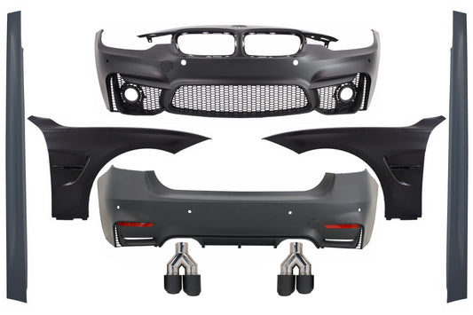 Kit für BMW F30 11-19 EVO II M3 CS Look Vordere Kotflügel Schwarz Auspuff Tipps CarPartsTuning