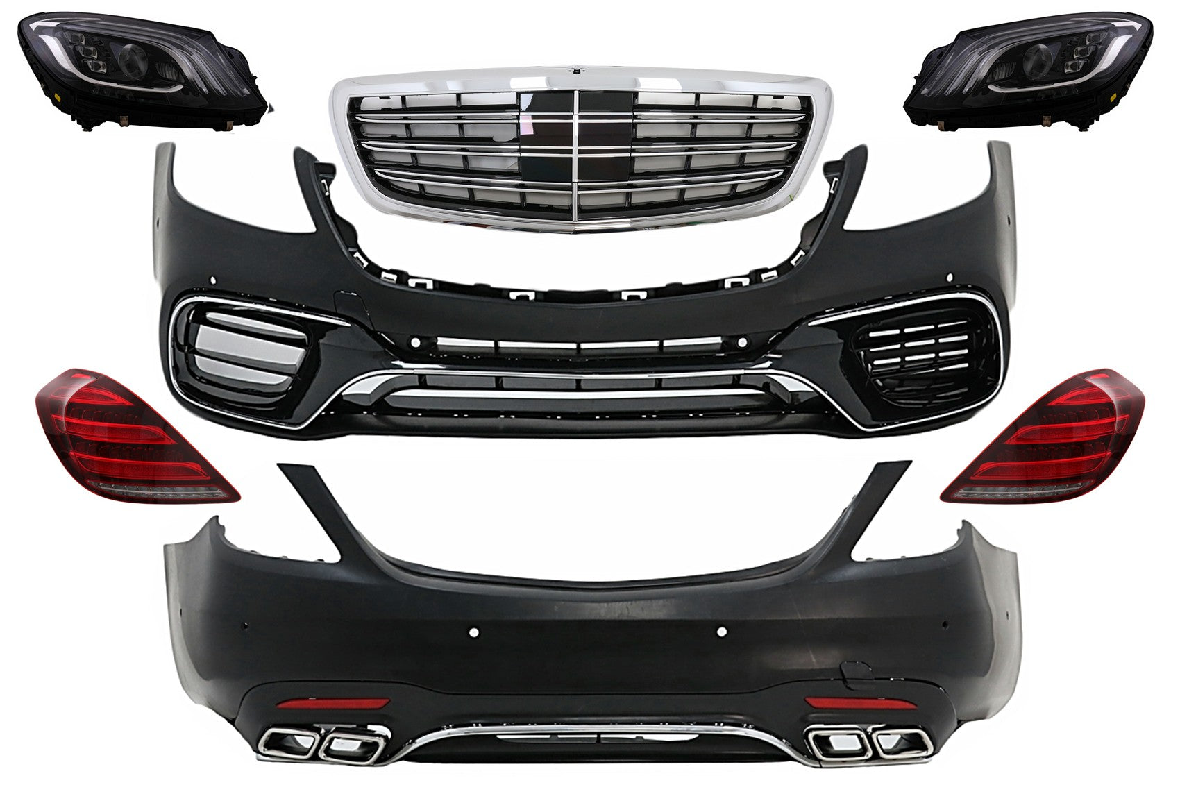 BodyKit für Mercedes S W222 13-06.17 MOPF S63 Look Stoßstange Endrohre Kühlergrill Carpartstuning Austria