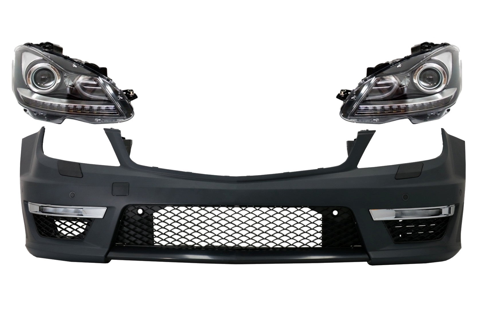 Stoßstange & LED DRL Scheinwerfer für Mercedes C W204 12-14 C63 Facelift Bi-Xenon-Look CarPartsTuning