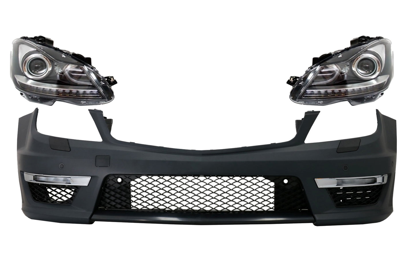 Stoßstange & LED DRL Scheinwerfer für Mercedes C W204 12-14 C63 Facelift Bi-Xenon-Look CarPartsTuning