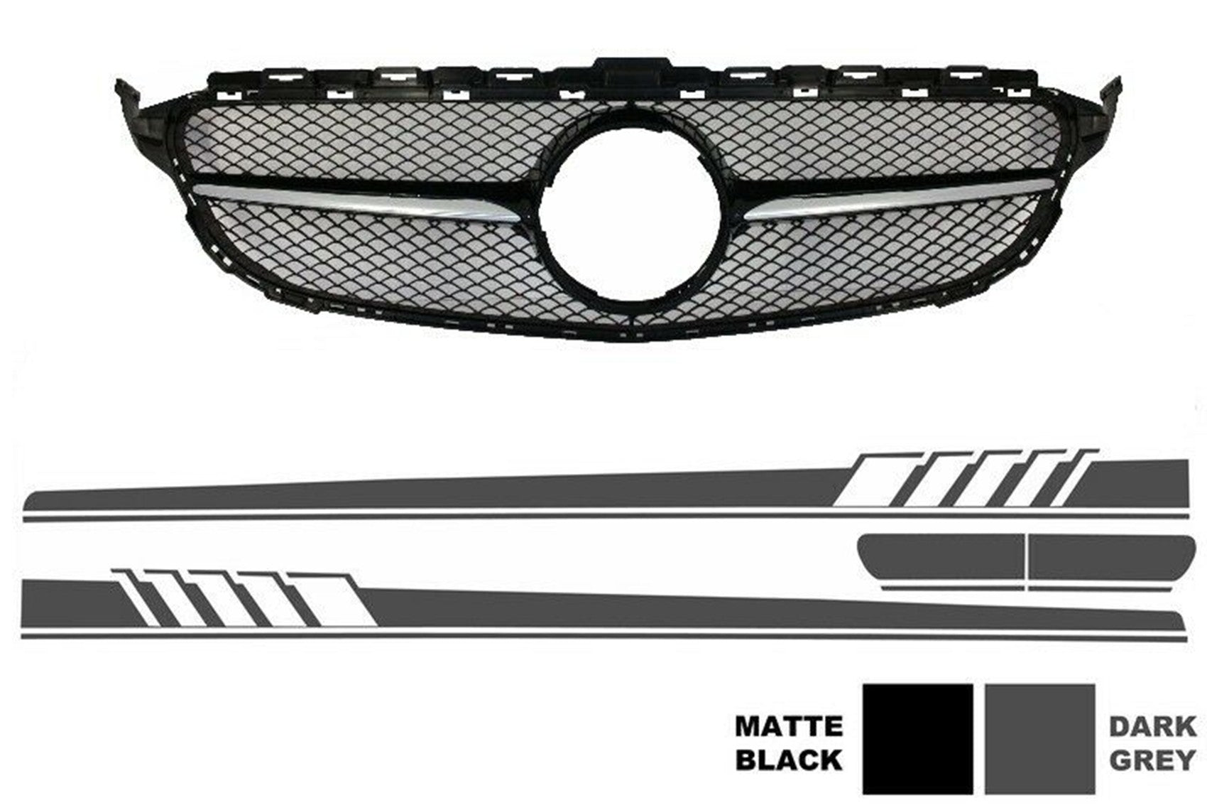 Gitter für Mercedes C C205 A205 2014-2018 C63 Look Seitenaufkleber Dunkelgrau CarPartsTuning