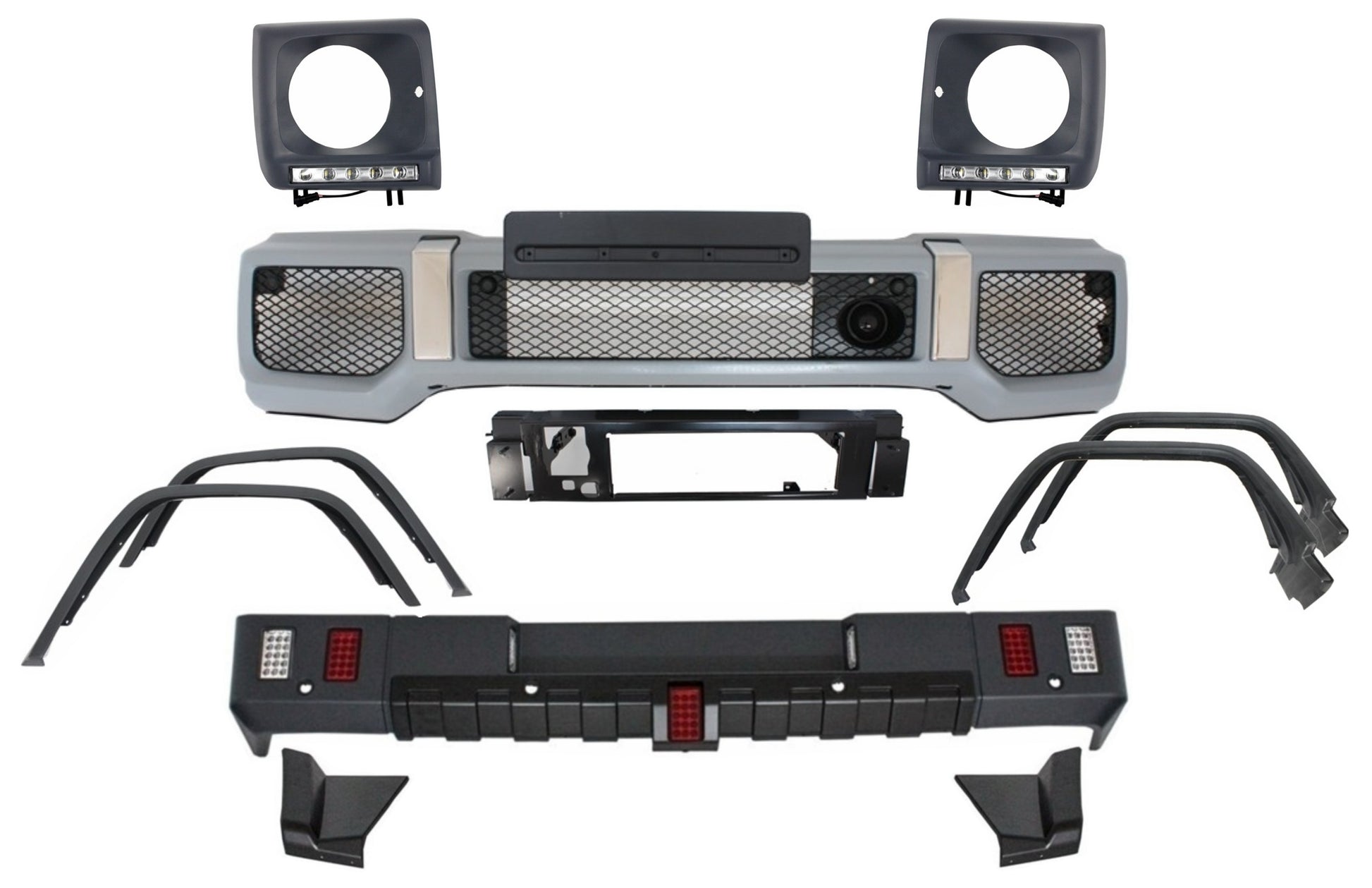 Bodykit für Mercedes G W463 89-18 G63 G65 Look Radkästen Scheinwerferblenden LED DRL CarPartsTuning