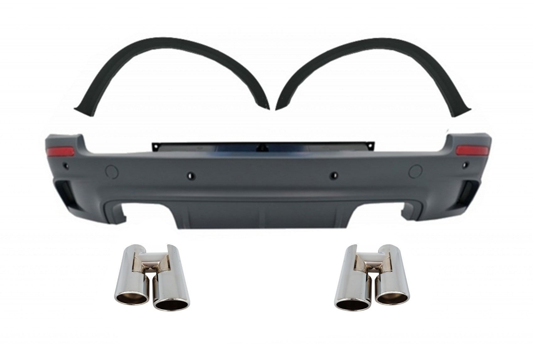 Heckstoßstange für BMW X5 E70 07-13 X5M Look Fender Fackeln Auspuff Tipps Chrom CarPartsTuning