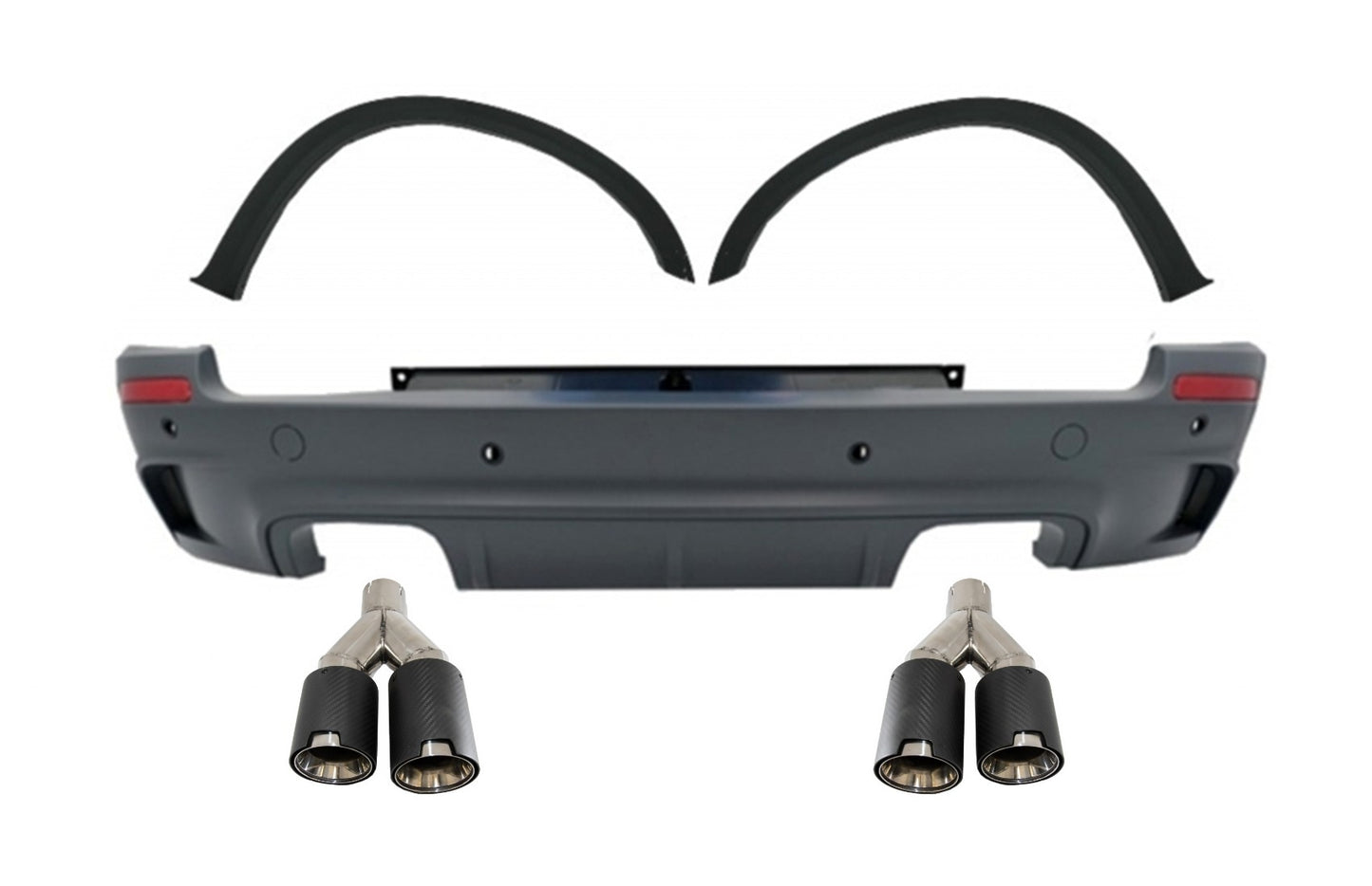 Stoßstange für BMW X5 E70 07-13 M Look Kotflügel Auspuff Tipps Kohlenstoff Matt CarPartsTuning