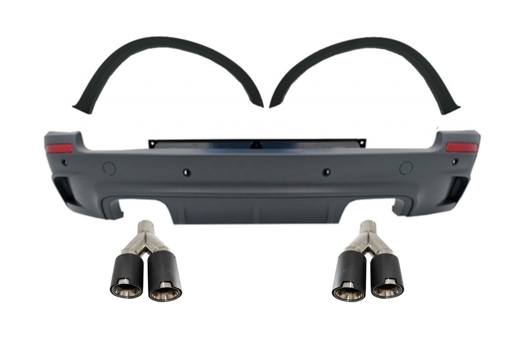 Stoßstange für BMW X5 E70 07-13 M Look Kotflügel Auspuff Tipps Kohlenstoff Matt CarPartsTuning